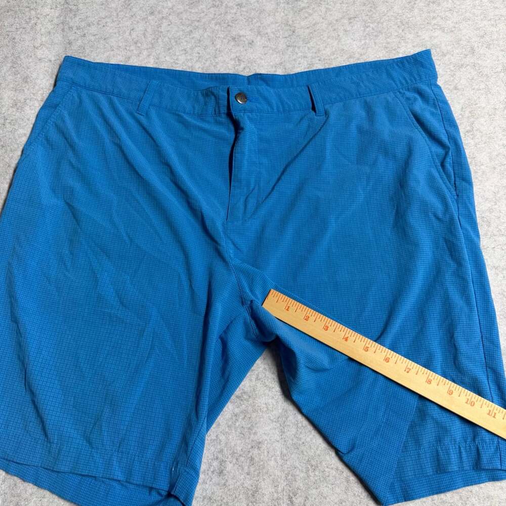 Adidas Golf Shorts Blue Grid Pattern Performance Stretch - Picture 5 of 10